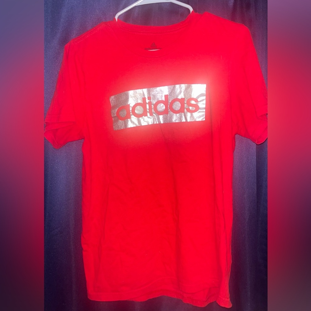 Adidas Red. Tee with Metallic Logo